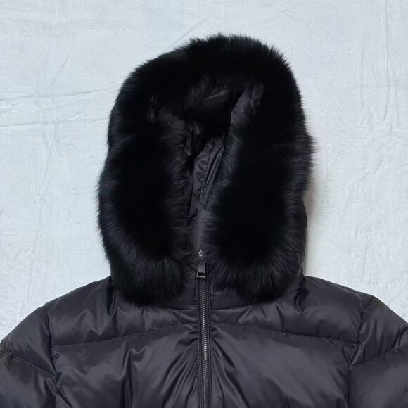 Moncler Black Fox Fur Collar Women's Slim Fit Down Jacket, Size L - Picture 7 of 9